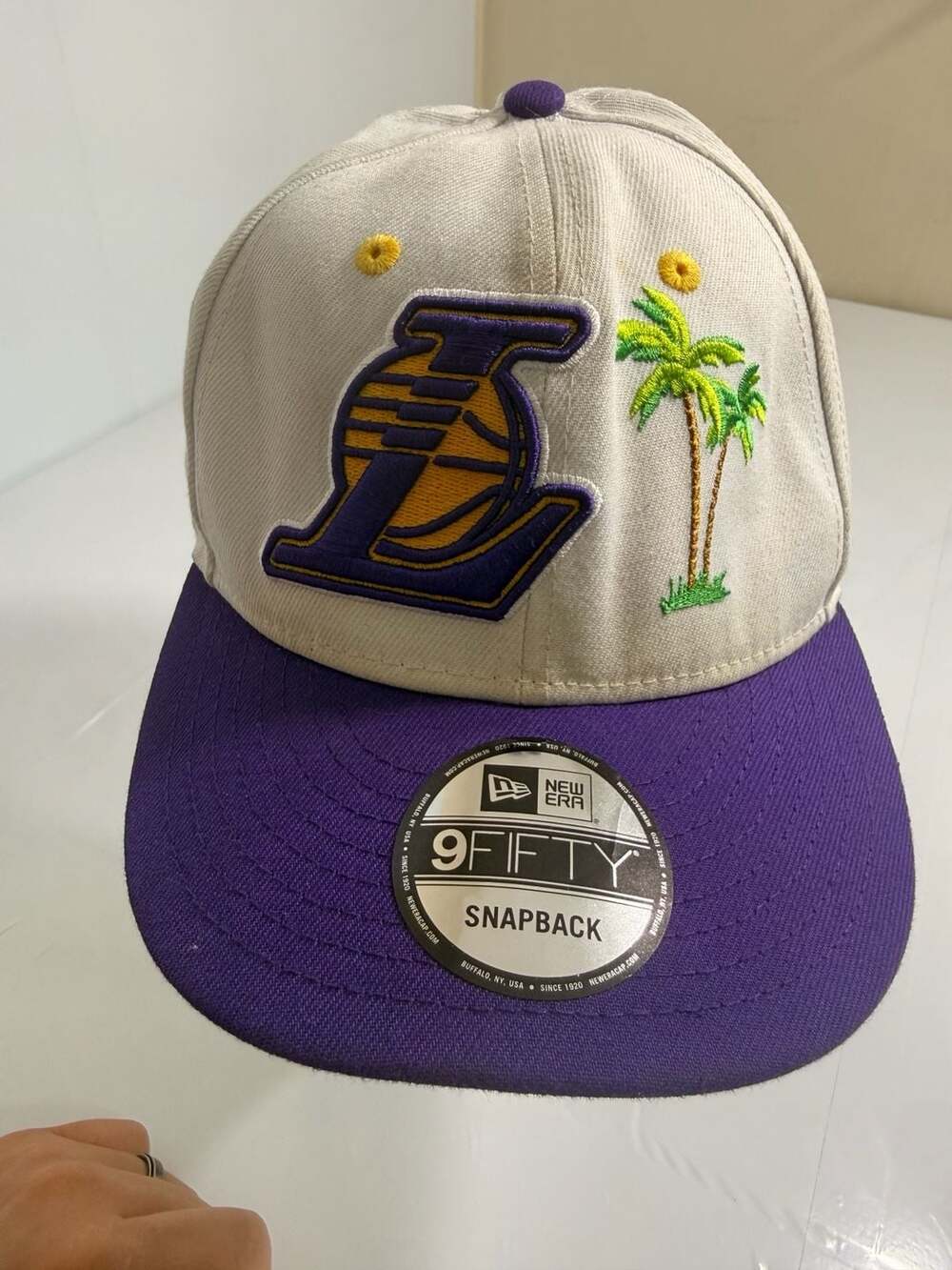 New Era Los Angeles Lakers Localized 9FIFTY Snapback Hat Tan Purple
